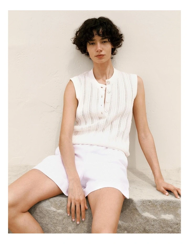 Mercerised Cotton Texture Knit Top in White image 1