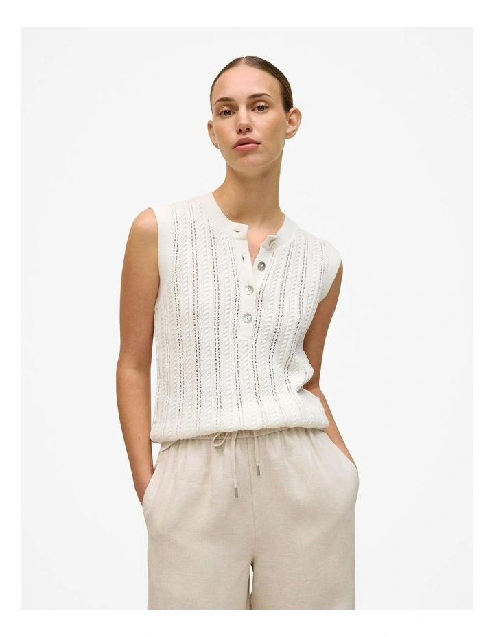Mercerised Cotton Texture Knit Top in White image 2