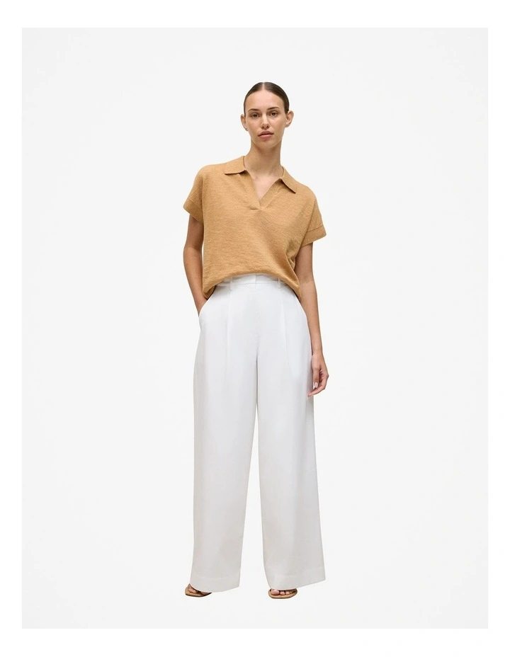 Linen Cotton Relaxed Knit Polo in Sahara Tan image 2
