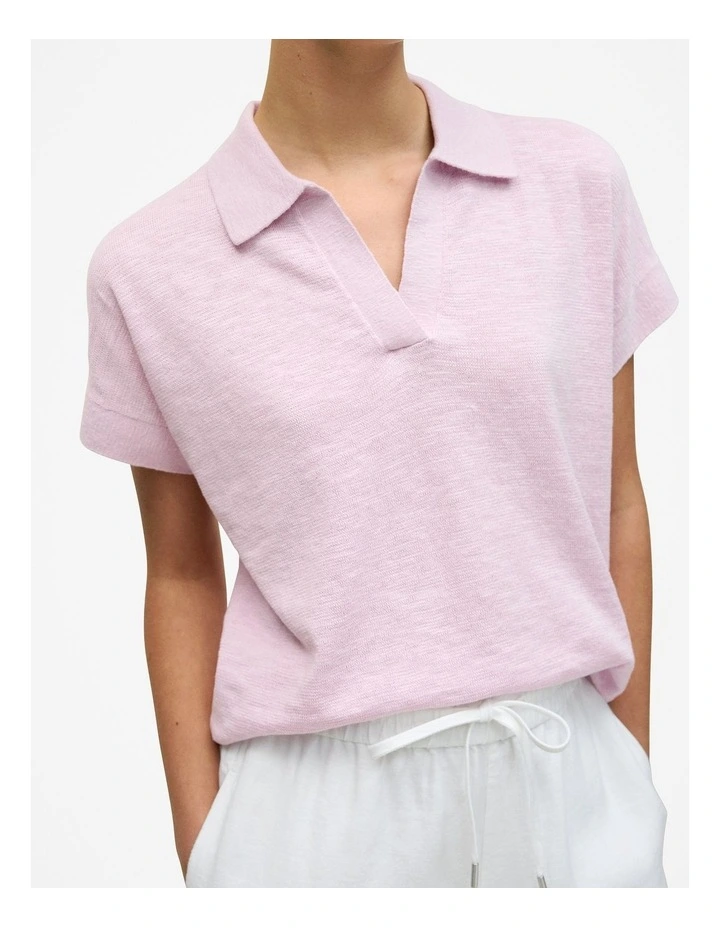 Linen Cotton Relaxed Knit Polo in Soft Lilac image 3
