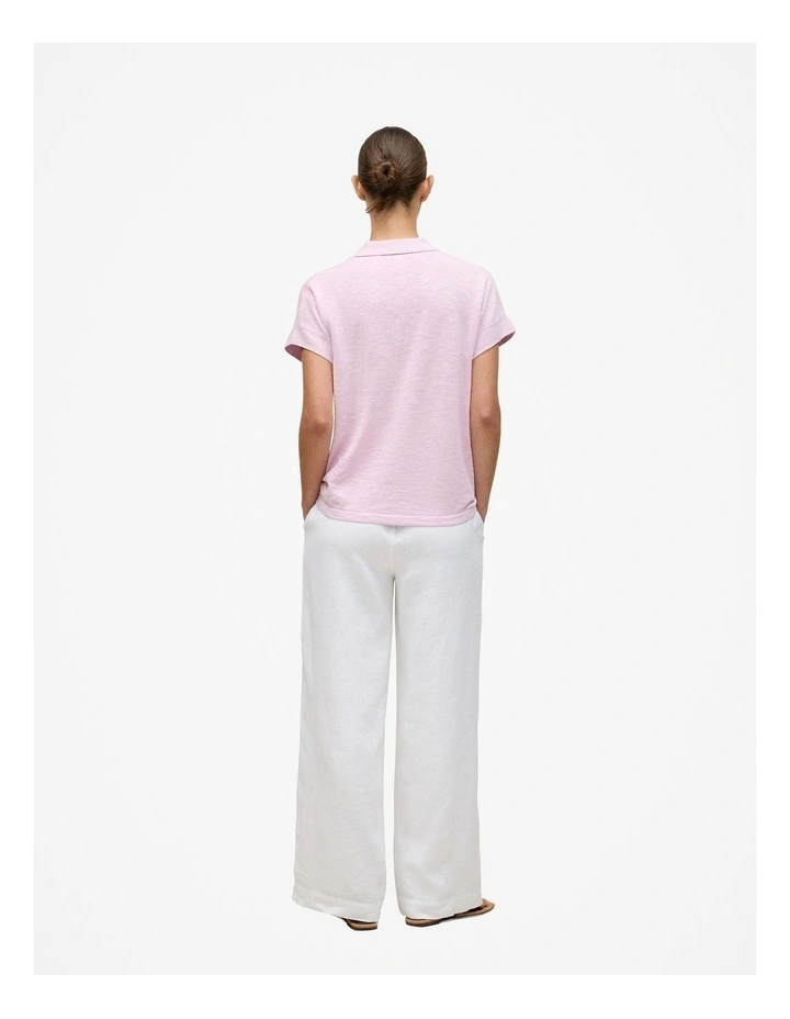 Linen Cotton Relaxed Knit Polo in Soft Lilac image 4