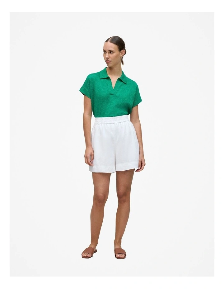 Linen Cotton Relaxed Knit Polo in True Green image 2
