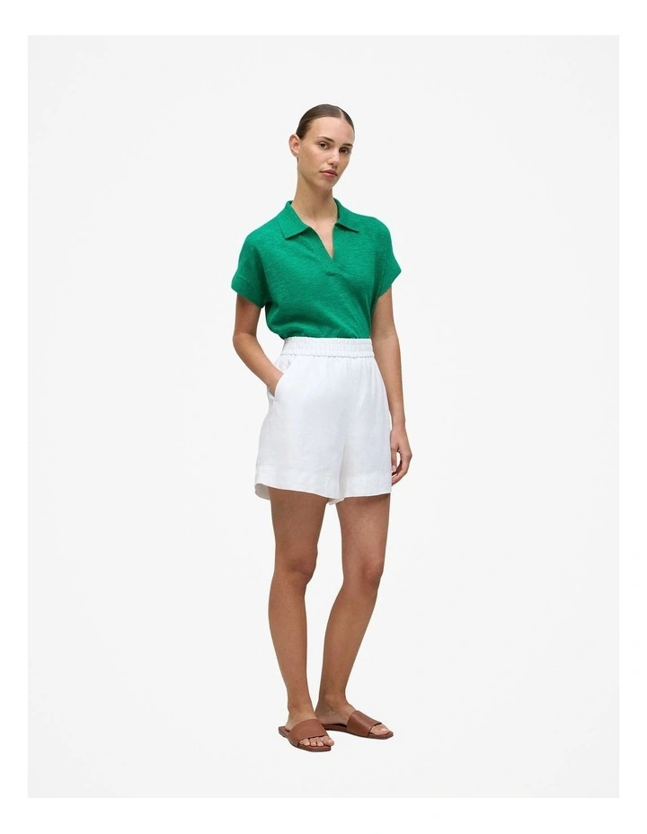 Linen Cotton Relaxed Knit Polo in True Green image 4