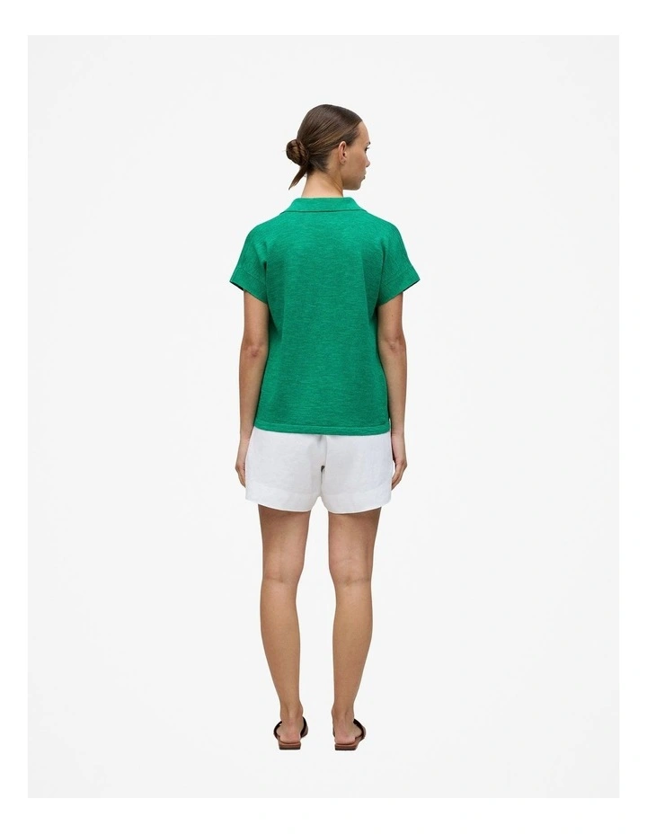 Linen Cotton Relaxed Knit Polo in True Green image 5