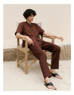 Stretch Linen Blend Pull On Pant in Espresso