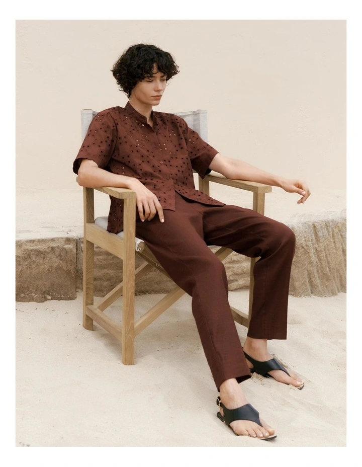 Stretch Linen Blend Pull On Pant in Espresso image 1