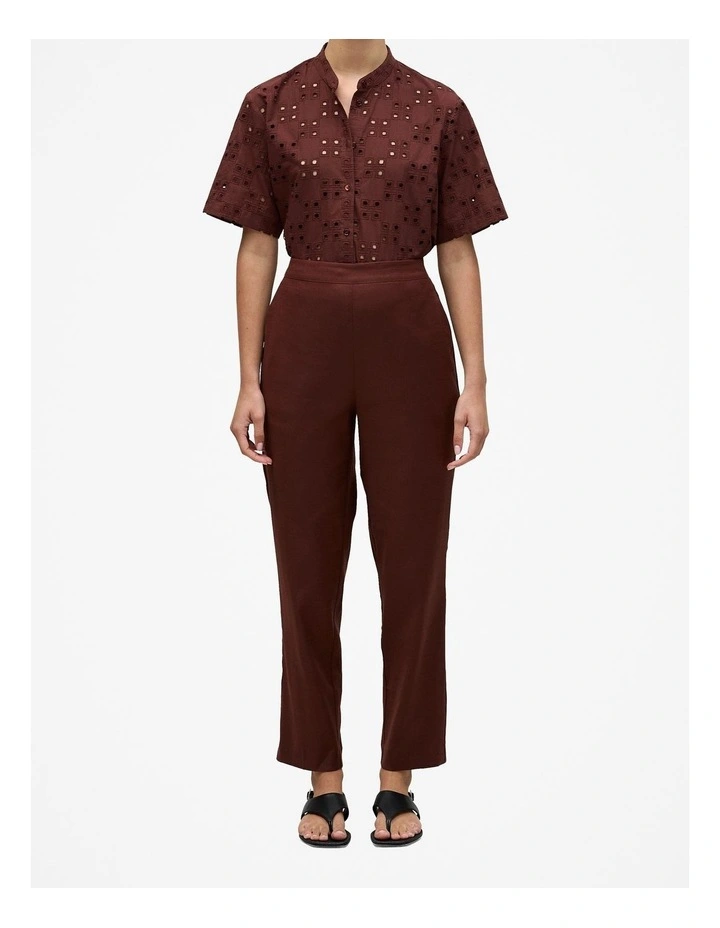 Stretch Linen Blend Pull On Pant in Espresso image 2