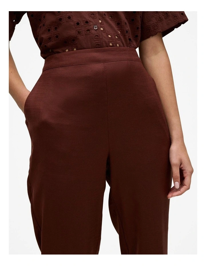 Stretch Linen Blend Pull On Pant in Espresso image 4
