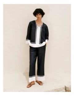 Linen Blend Border Print Pant in Night Sky