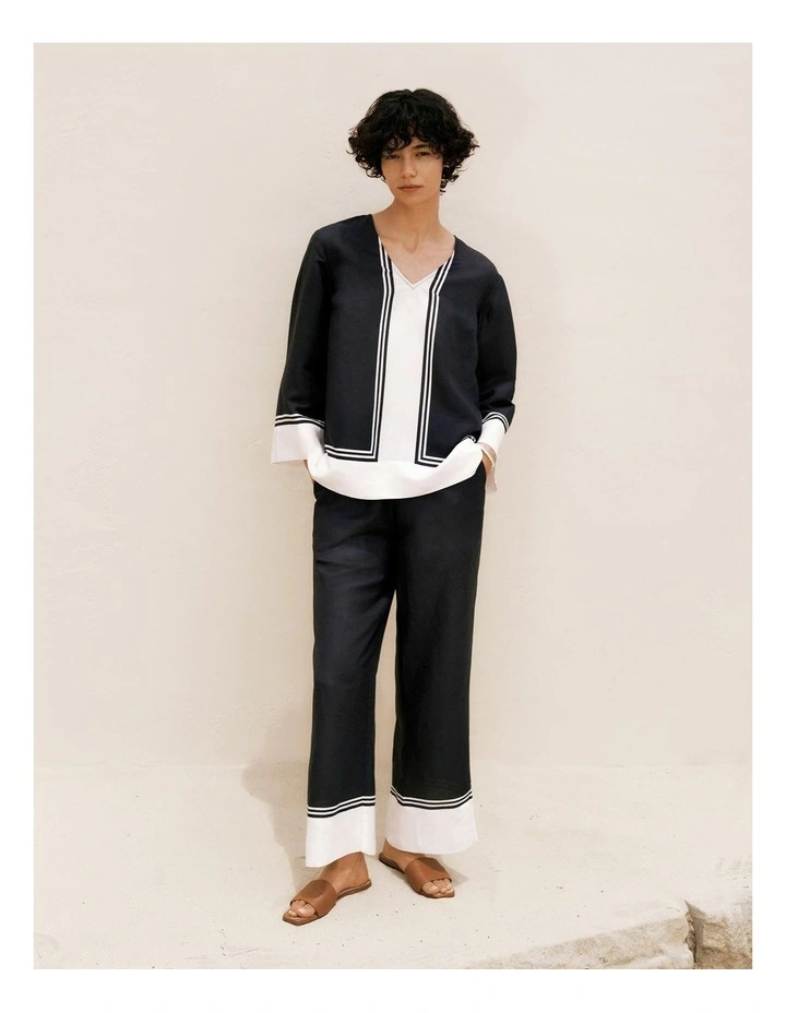 Linen Blend Border Print Pant in Night Sky image 1