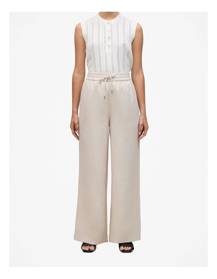 Yarn Dyed Linen Drawcord Wide Leg Pant in Flax image 2