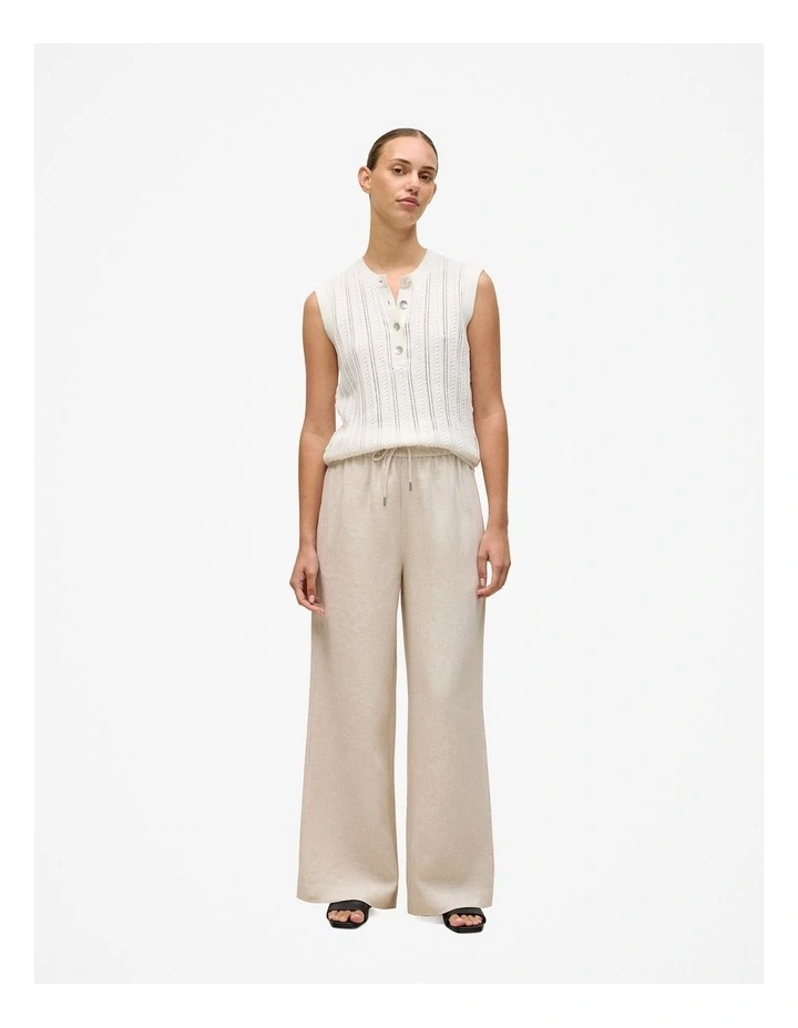 Yarn Dyed Linen Drawcord Wide Leg Pant in Flax image 3