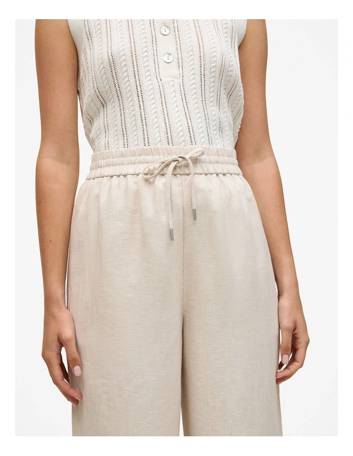 Yarn Dyed Linen Drawcord Wide Leg Pant in Flax image 4