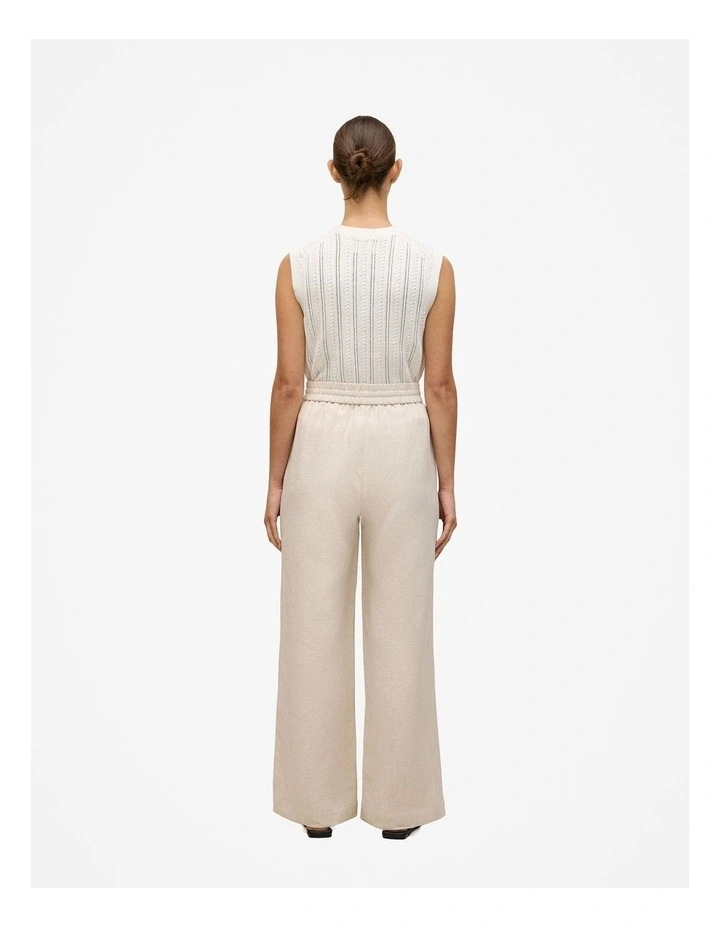 Yarn Dyed Linen Drawcord Wide Leg Pant in Flax image 5