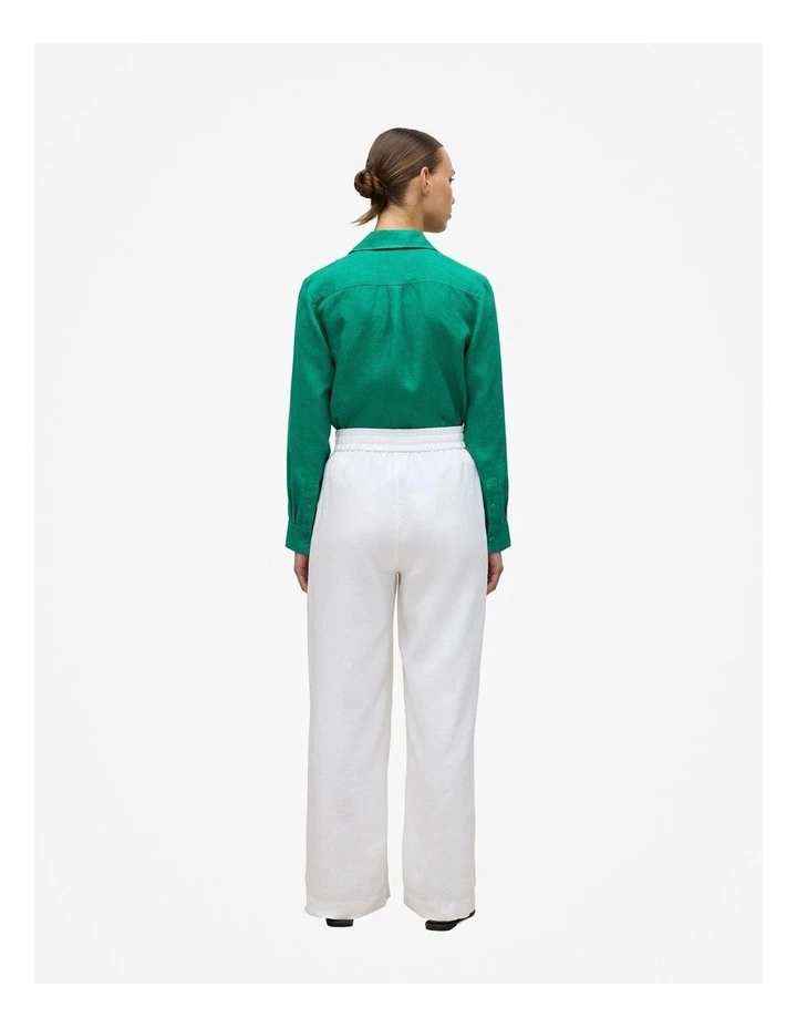 Linen Drawcord Wide Leg Pant in White image 5