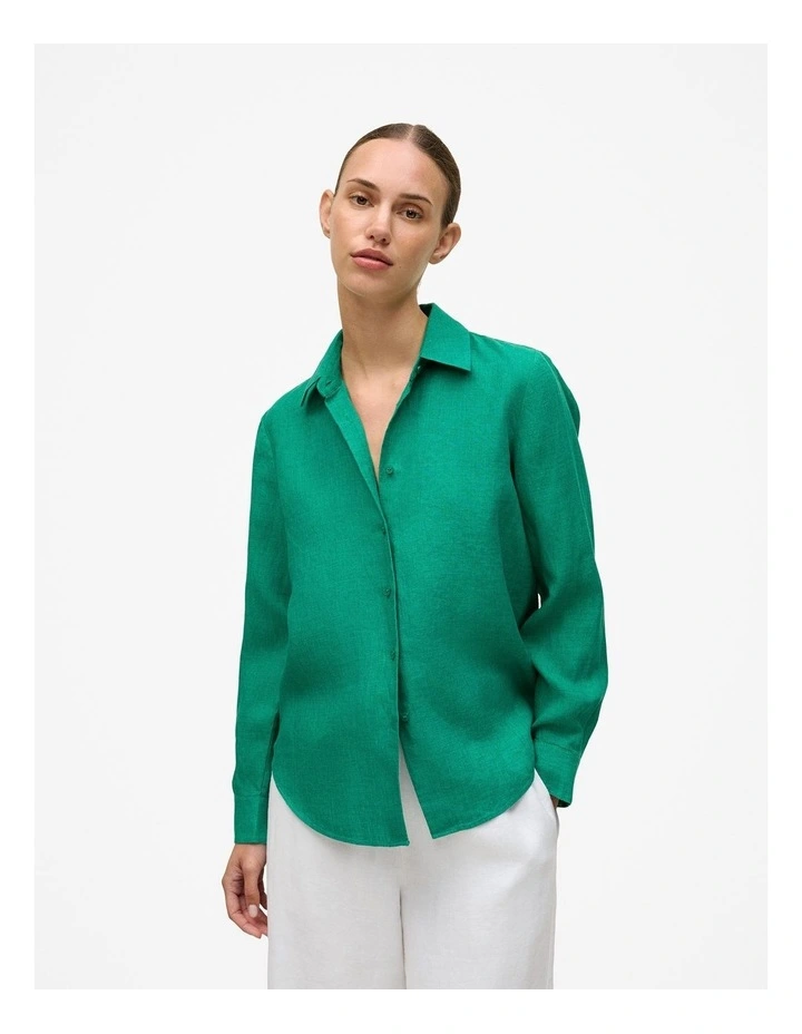 Delave Linen Long Sleeve Shirt in True Green image 2