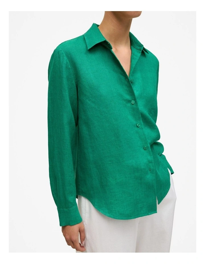 Delave Linen Long Sleeve Shirt in True Green image 4