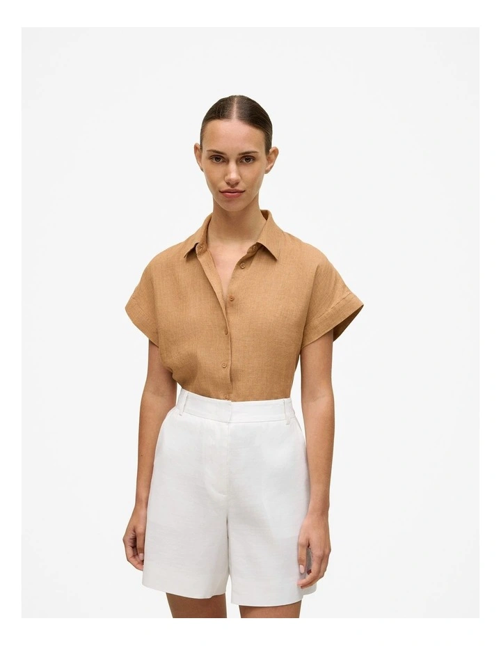 Delave Linen Cap Sleeve Shirt in Sahara Tan image 1