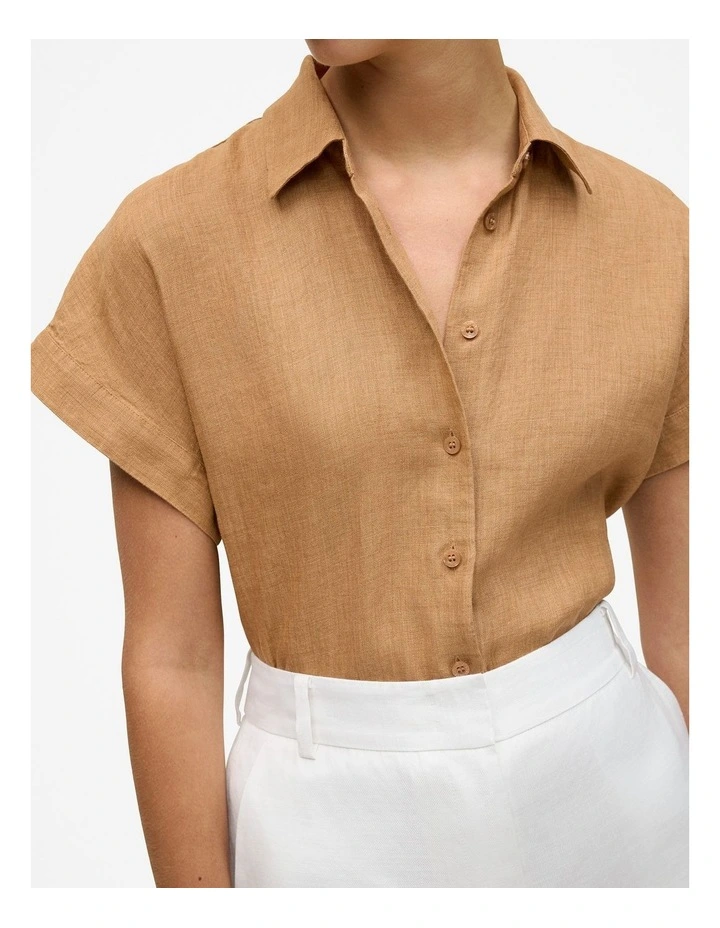 Delave Linen Cap Sleeve Shirt in Sahara Tan image 3