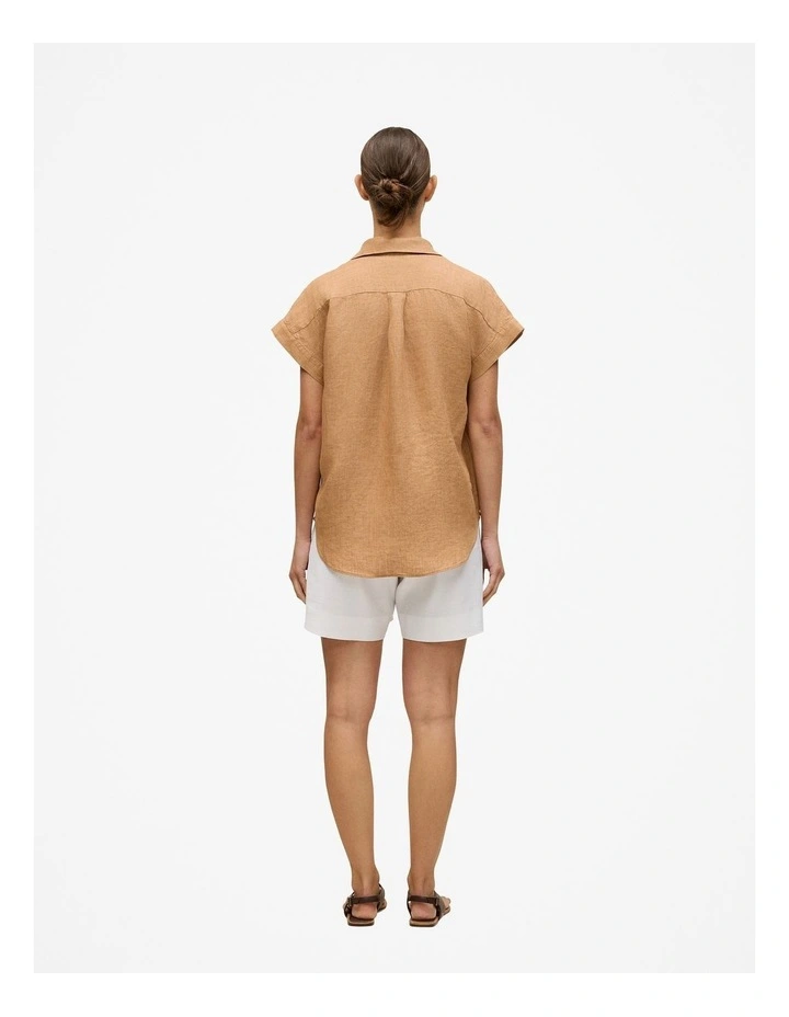 Delave Linen Cap Sleeve Shirt in Sahara Tan image 4