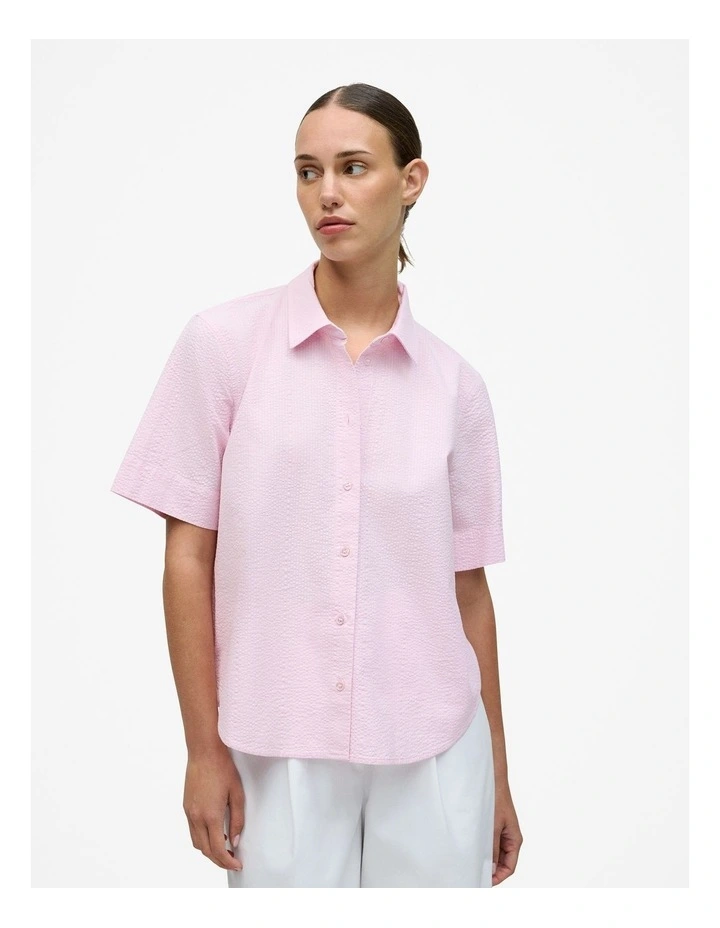 Cotton Seersucker Short Sleeve Shirt in Soft Lilac image 1