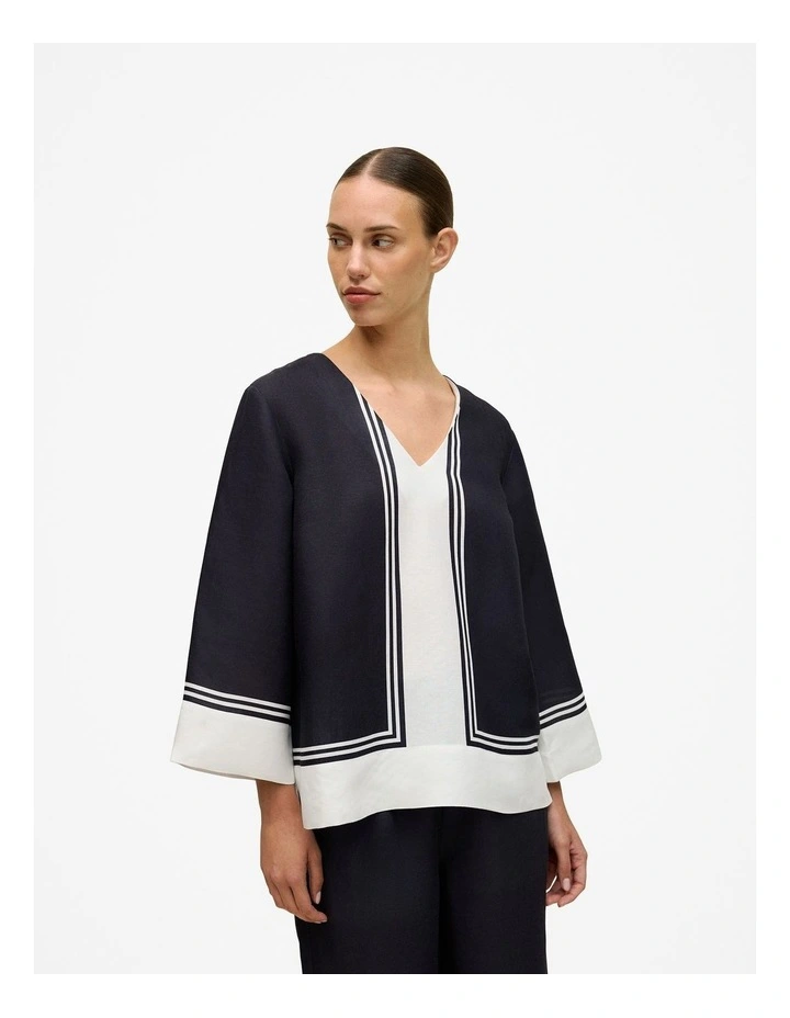 Linen Blend Border Print Popover Shirt in Night Sky image 2