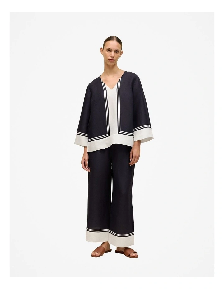 Linen Blend Border Print Popover Shirt in Night Sky image 3