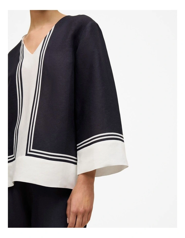 Linen Blend Border Print Popover Shirt in Night Sky image 4