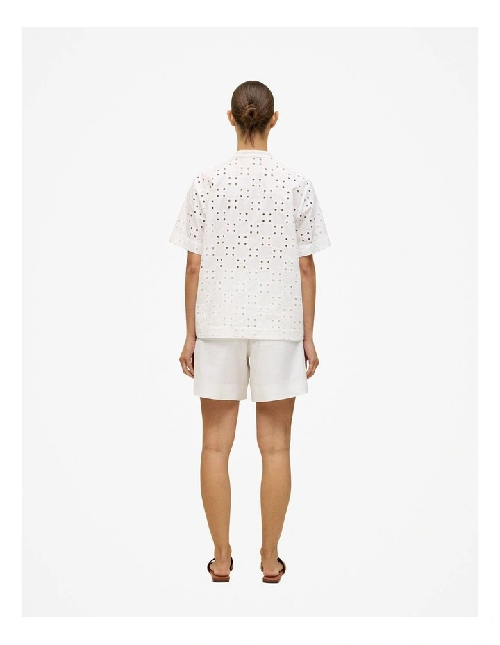 Cotton Geo Cutwork Short Sleeve Shirt in White image 4