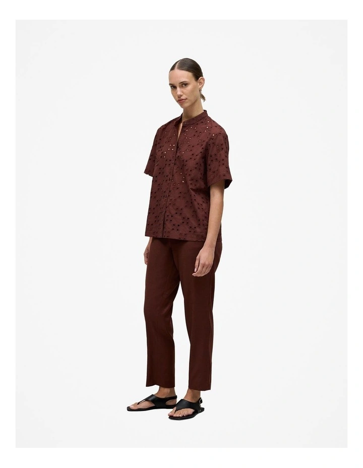 Cotton Geo Cutwork Short Sleeve Shirt in Espresso image 5