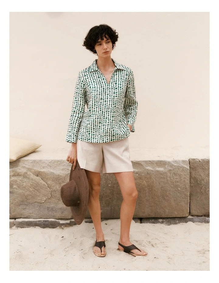 Yarn Dyed Linen Blend Tailored Shorts in Flax image 1