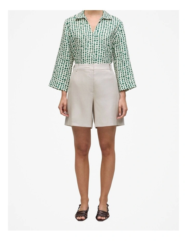 Yarn Dyed Linen Blend Tailored Shorts in Flax image 2