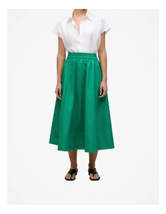 Cotton Poplin Pull On Skirt in True Green