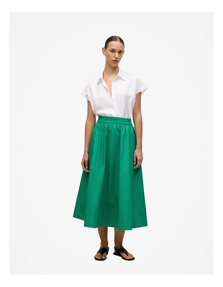 Cotton Poplin Pull On Skirt in True Green image 2