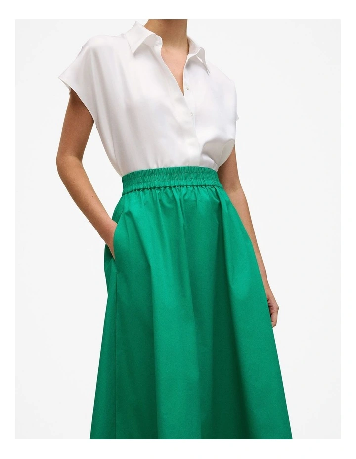 Cotton Poplin Pull On Skirt in True Green image 3