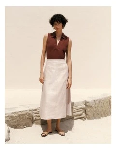 Yarn Dyed Linen Blend Skirt in Flax