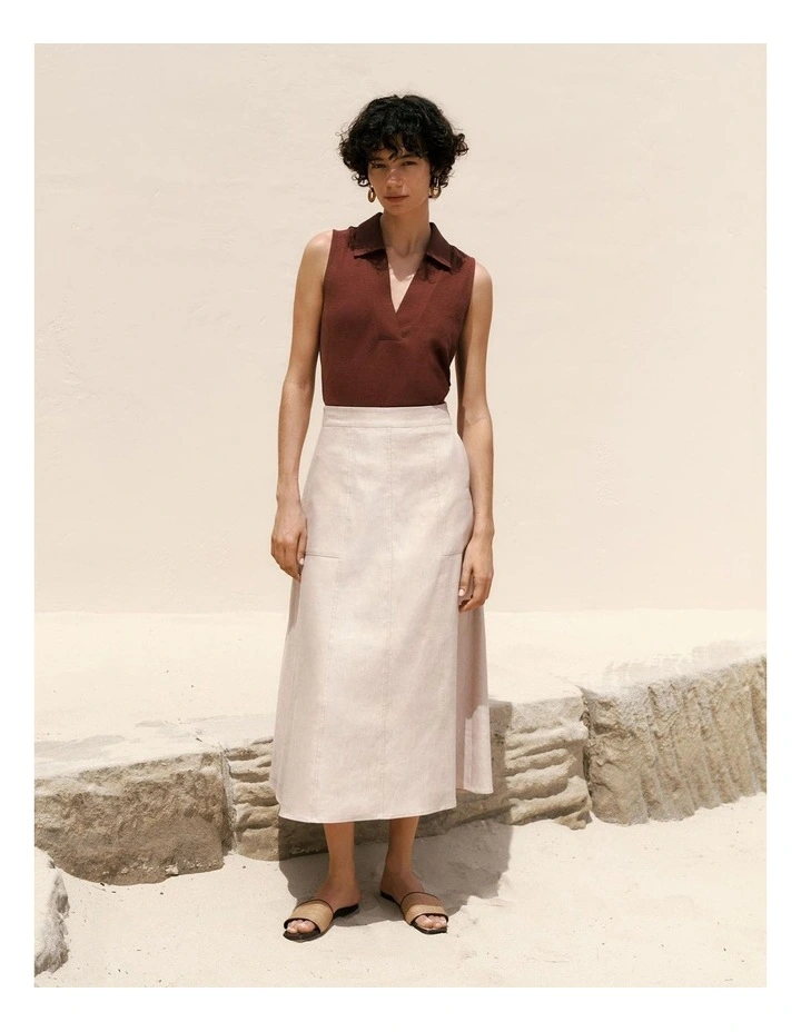 Yarn Dyed Linen Blend Skirt in Flax image 1