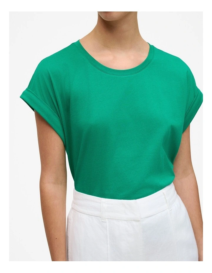Cotton Cuff Sleeve T-shirt in True Green image 3