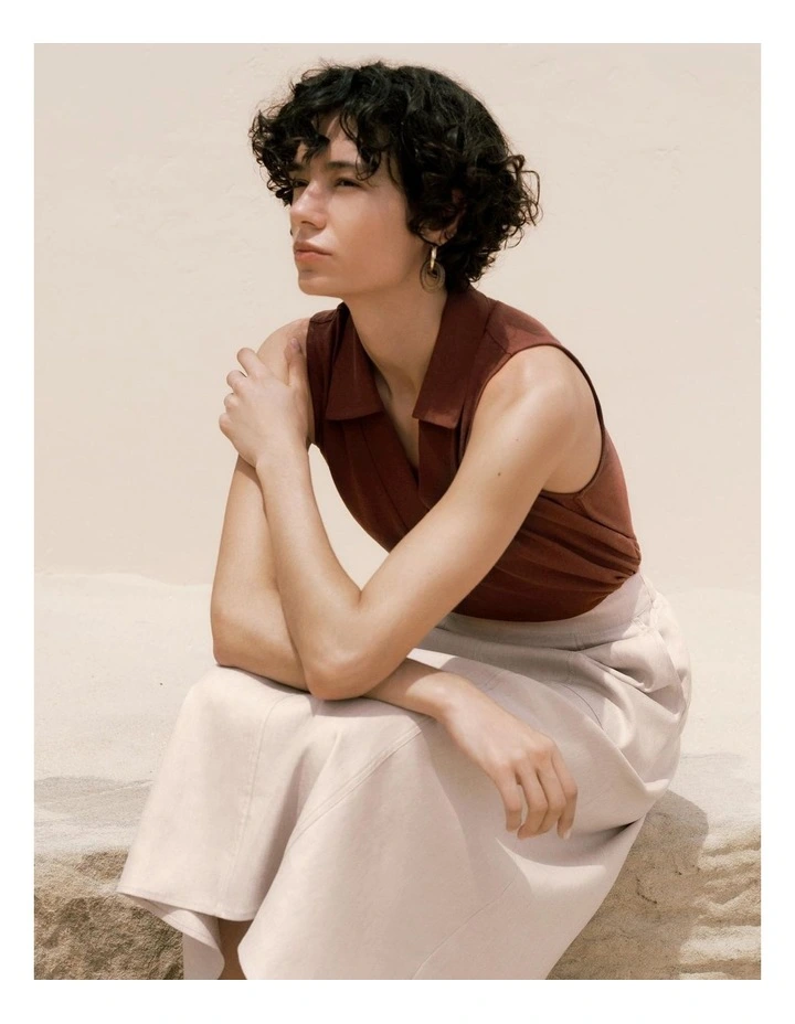 Linen Cotton Knit Collared Tank in Espresso image 1