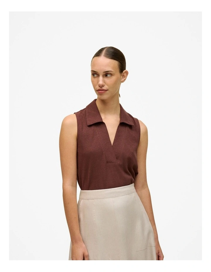 Linen Cotton Knit Collared Tank in Espresso image 2