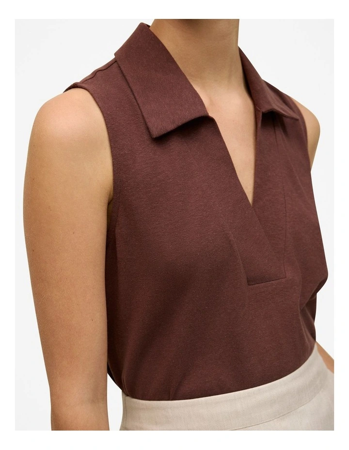 Linen Cotton Knit Collared Tank in Espresso image 4