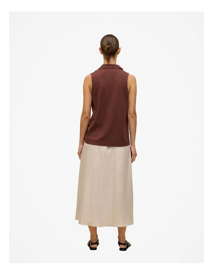 Linen Cotton Knit Collared Tank in Espresso image 6