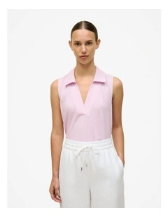 Linen Cotton Knit Collared Tank in Soft Lilac