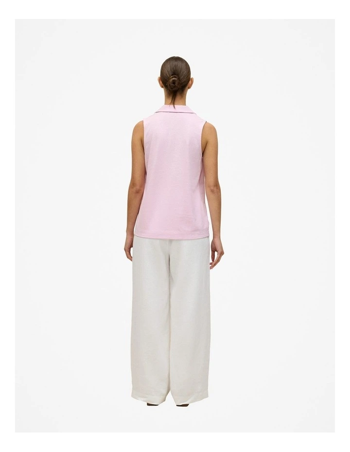 Linen Cotton Knit Collared Tank in Soft Lilac image 5