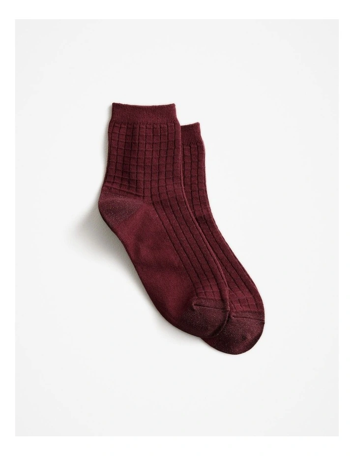 Textured Grid Crew Sock in Red Mahogany image 1