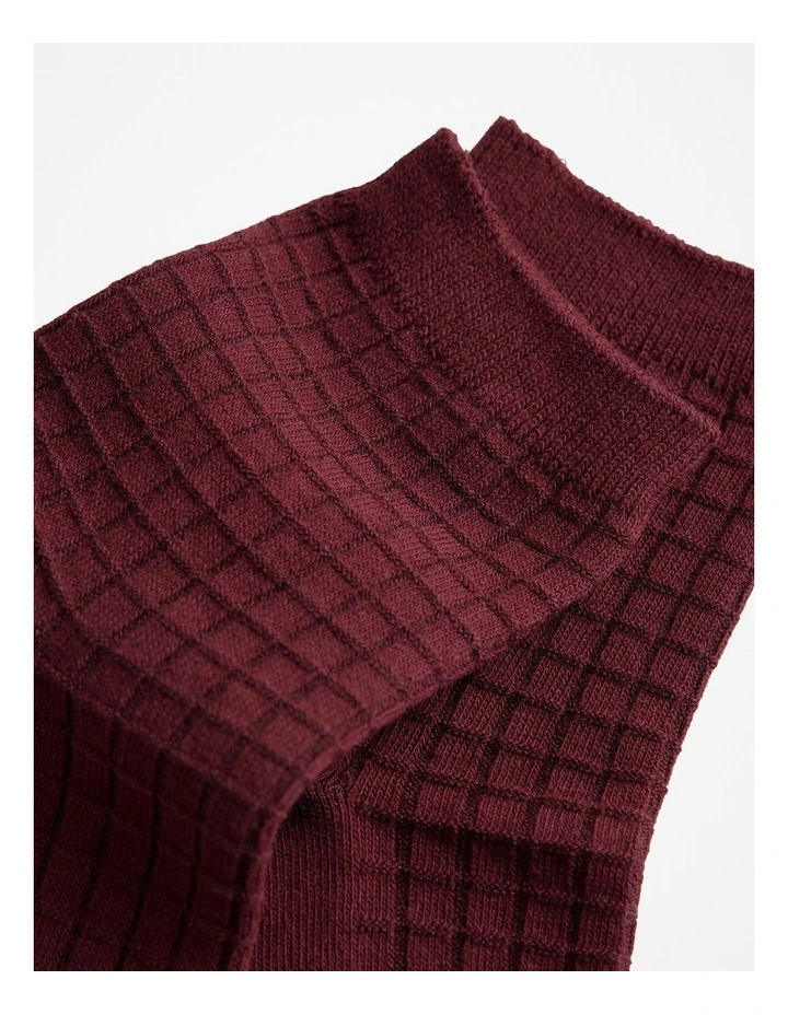 Textured Grid Crew Sock in Red Mahogany image 2