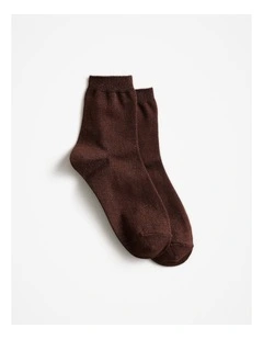 Metallic Rib Crew Sock in Chocolate