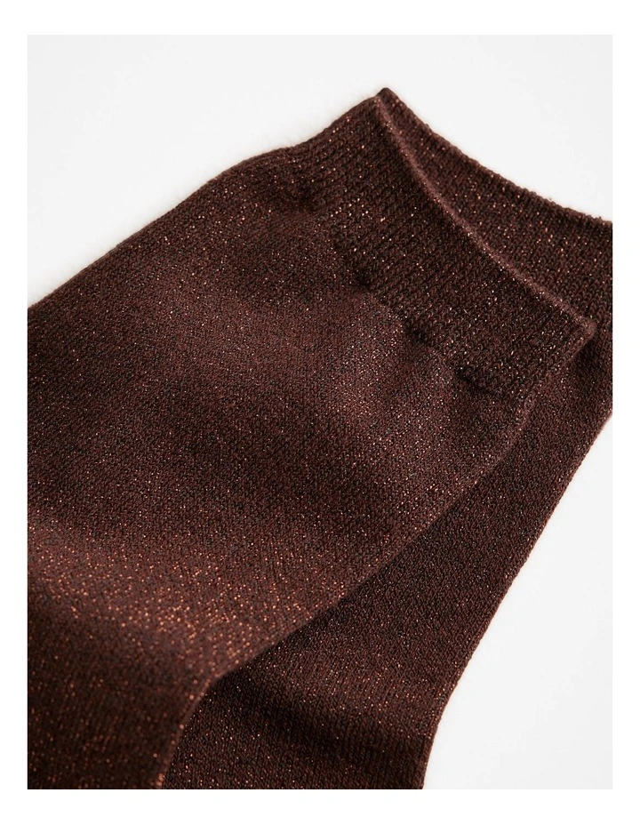 Metallic Rib Crew Sock in Chocolate image 2