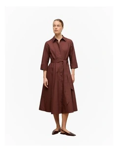 Cotton Poplin Cuff Detail Shirt Dress in Espresso