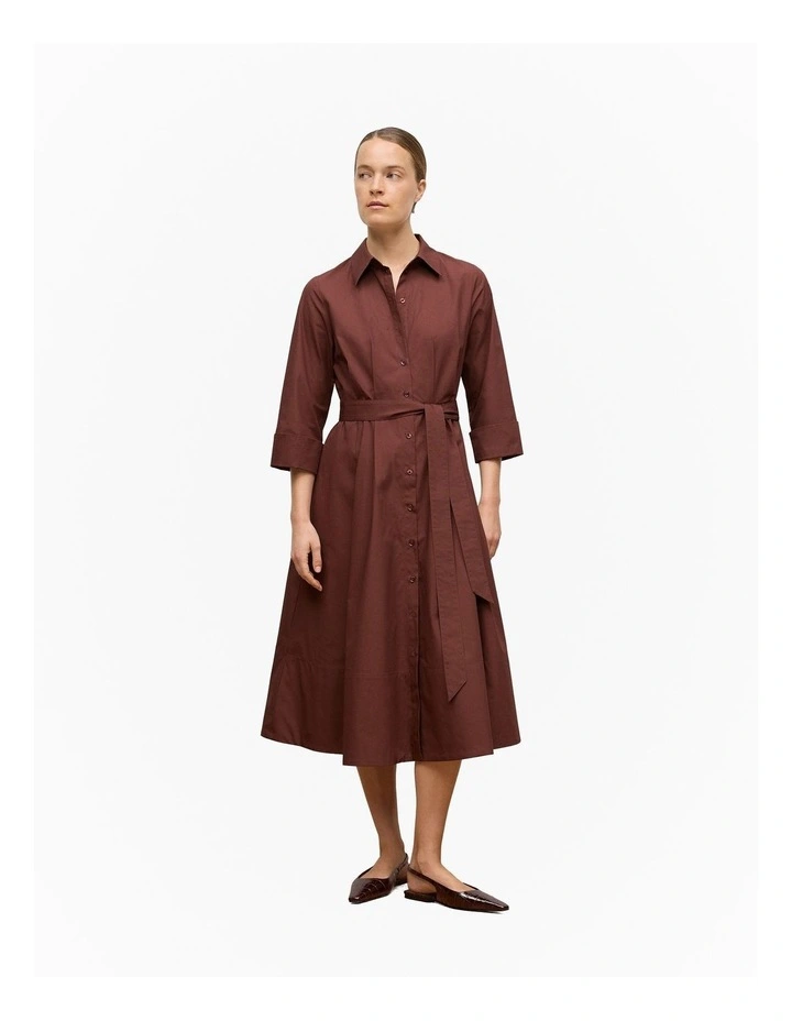 Cotton Poplin Cuff Detail Shirt Dress in Espresso image 1